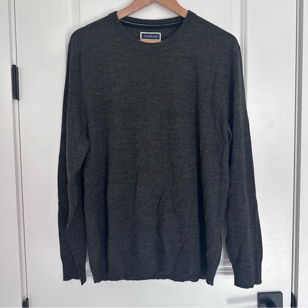Club Room Wool Sweater Dark Gray Crewneck Merino Wool Mix Size Large